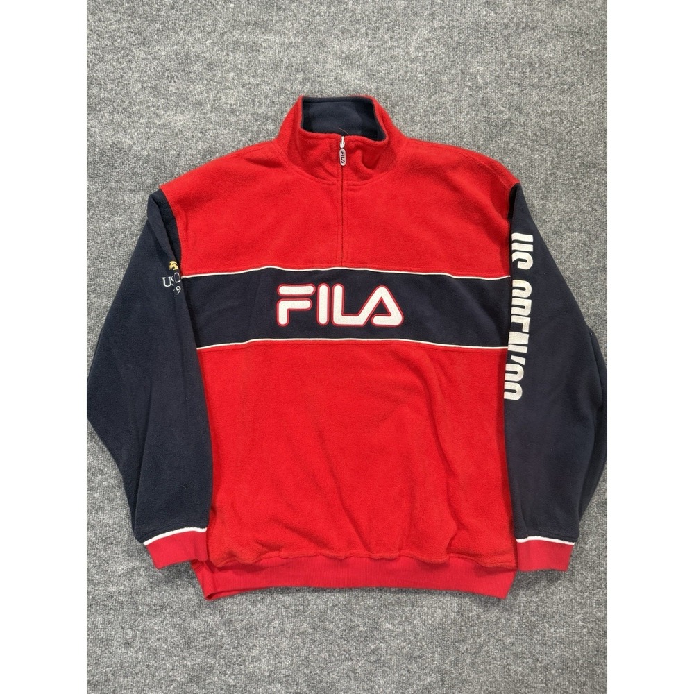FILA Sweater Mens XL Vintage Tennis 1/4 Zip Fleece US Open 1999 NYC RARE